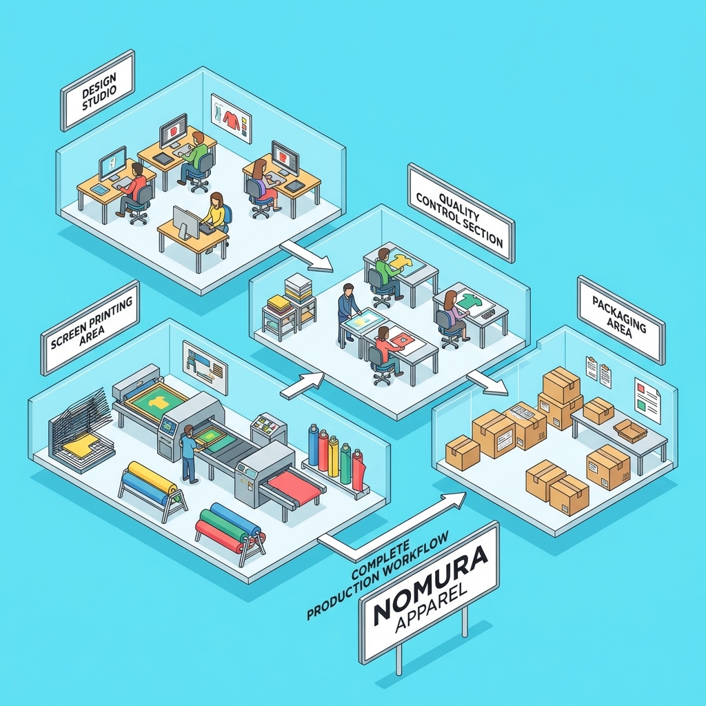Proses Produksi Sablon Kaos NOMURA APPAREL - Kualitas Terjamin